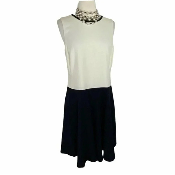 Lauren Ralph Lauren 10 black‎ + ivory color block sleeveless drop waist dress - Picture 1 of 6